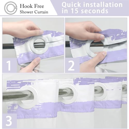 No Hook Shower Curtain with Liner, Purple Stripe, 71x84 Inch