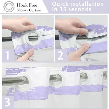 No Hook Shower Curtain with Liner, Purple Stripe, 71x84 Inch