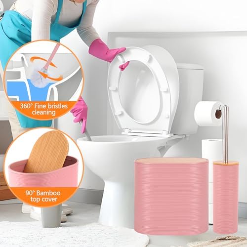 10 PCS Pink Bathroom Accessories Set with Trash Can Bathroom Accessory