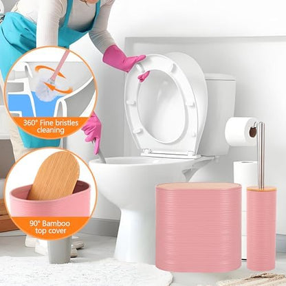 10 PCS Pink Bathroom Accessories Set with Trash Can Bathroom Accessory
