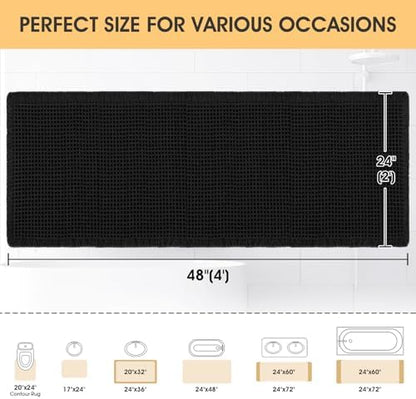 IM HOME Waffle Bath Mat Black 4'x2', Boho Woven Modern Bath Mat Rugs, Absorbent Non Slip Bathroom Rugs, Soft Washable Bath Rugs with Tassels for Bathroom, Bedroom, Kitchen, Shower, Tub