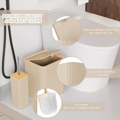 XLHOMO Bathroom Set- 25PC Beige Bathroom Set, Bathroom Set with Shower Curtain and Rugs, Beige Shower Curtain Set, Toilet Brush, Bathroom Trash Can