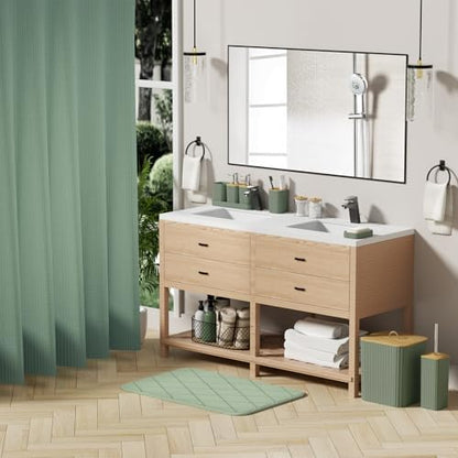 Bathroom Accessory Set - 25PC Bathroom Sets with Shower Curtain and Rugs, Sage Green Bathroom Set, Bathroom Accessories Set, Shower Curtain Sets with Rugs, Bathroom Trash Can & Soap Dispenser