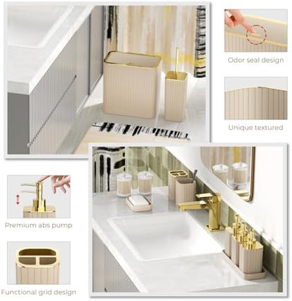 Bathroom Set - Bathroom Accessory Set, Beige Bathroom Set, 26PC Bathroom Sets with Shower Curtain and Rugs, Toilet Brush, Trash Can, Qtip Holder & Bathroom Soap Dispenser Set