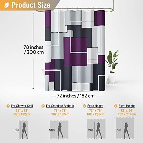 BTTN 72 x 78 Long Modern Geometric Waterproof Fabric Shower Curtain, Purple