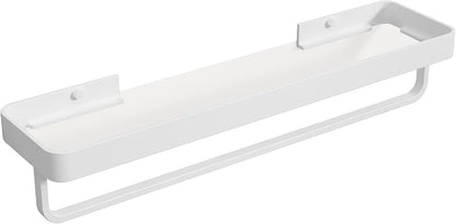 20 Inch Long Floating Bathroom Shelf with Towel Bar, Clear Tempered Glass Wall Shelf for Bathroom Storage Organizer, Matte White