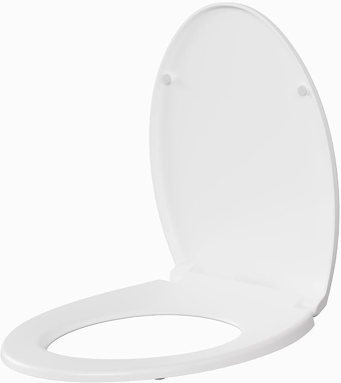 17" Round Toilet Seat with Soft Close, Quick Release and Quick Attach Design, Plastic Toilet Seat with Non-Slip Bumpers, Never Loosens and Easy to Install and Clean, Fits Most Round Toilets