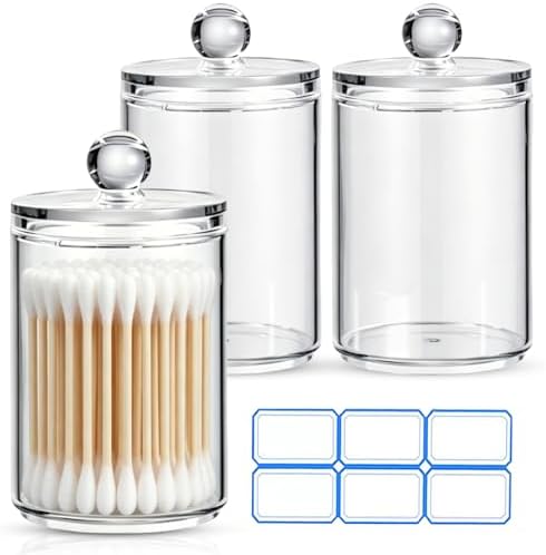 3 Pack Acrylic Qtip Holder Dispenser, Vanity Accessories
