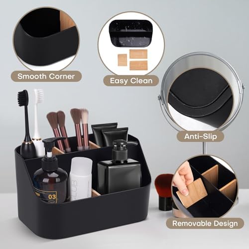 Ayswupt Electric Toothbrush Holders for Bathrooms,Black Tooth Brushing Holder,Toothpaste Organizer with Dividers,Bathroom Countertop Accessories Storage,Toothbrush Stand for Vanity Office Sink
