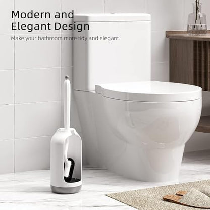HAMITOR Toilet Bowl Brush Holder Set: 3 Pack Bathroom Deep Cleaning Toilet Cleaner Scrubber Under Rim with Curved Bristle for Dead Corner Clean - Hidden Rv Toilet Decorative Accessories with Caddy