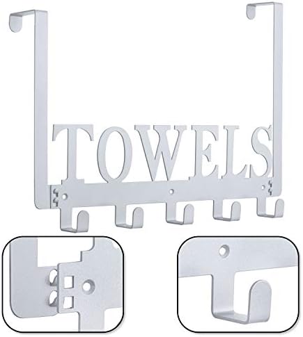 Kuhome Over The Door Hooks, Towel Hooks for Bathroom, Towel Rack Towel Holder for Bathroom Bedroom Kitchen Pool Beach Towels Bathrobe Wall Mount Hang on The Door Cabinet Cupboard (Silver Grey)