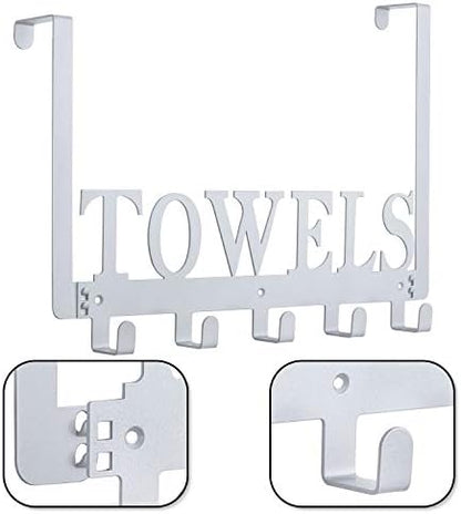 Kuhome Over The Door Hooks, Towel Hooks for Bathroom, Towel Rack Towel Holder for Bathroom Bedroom Kitchen Pool Beach Towels Bathrobe Wall Mount Hang on The Door Cabinet Cupboard (Silver Grey)