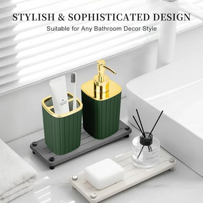 RRM Bathroom Soap Dispenser and Toothbrush Holder Set, Dark Green