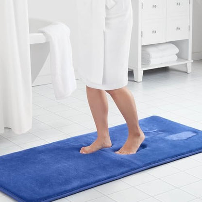 Memory Foam Bath Mat Non Slip Absorbent Super Cozy Velvet Bathroom Rug Carpet (60 inches X 24 inches, Royal Blue)