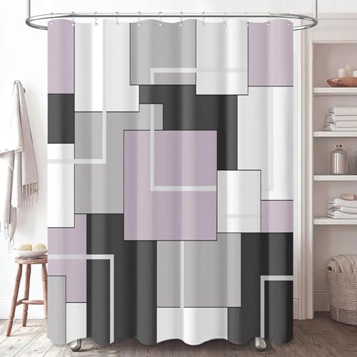BTTN 72x78 Long Modern Geometric Waterproof Fabric Shower Curtain, Lavender