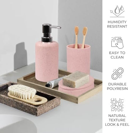 CERBIOR Bathroom Accessories Set 6 Piece Wheat Straw Bath Ensemble,Pink