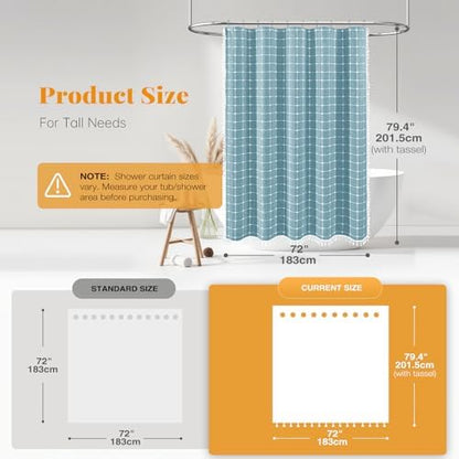 BTTN 72x78 Boho Farmhouse Linen Fabric Shower Curtain Set, Turquoise/Teal