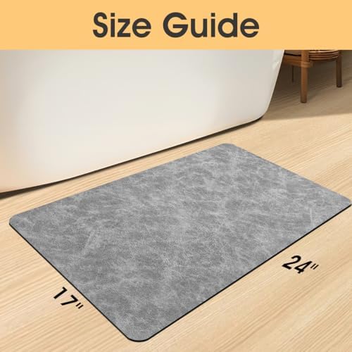 ACCUMTEK Non Slip Bath Mat, Thin Bathroom Rugs Fit Under Door, Quick Dry Bath Mats, Machine Washable Bath Rugs for Bathroom, Bathtub & Kitchen, Bathtub, Light Gray/Crackle/24 x17
