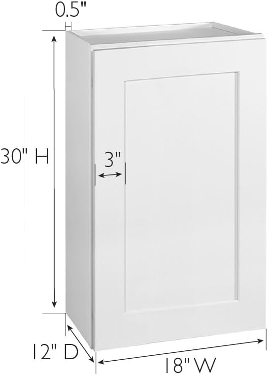 Design House Brookings Shaker Fully Assembled Wall Kitchen Cabinet W1830, 18 W x 12 D x 30 H, Painted White, Solid Wood, Design House, 613505