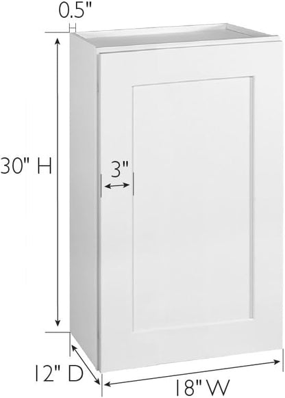 Design House Brookings Shaker Fully Assembled Wall Kitchen Cabinet W1830, 18 W x 12 D x 30 H, Painted White, Solid Wood, Design House, 613505