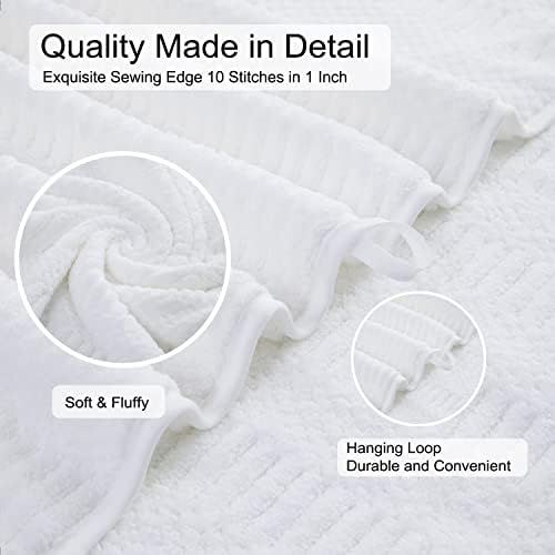 2 Piece White Geometric Hand Towel Set 16"x31" Soft Highly Absorbent Quick Dry Bathroom Towels Microfiber Plush Towels Set Woven Towels for Kitchen Hotel Spa Gym