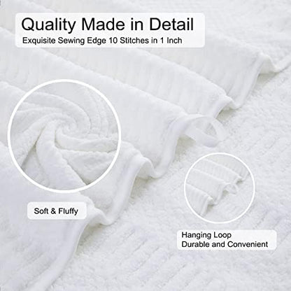 2 Piece White Geometric Hand Towel Set 16"x31" Soft Highly Absorbent Quick Dry Bathroom Towels Microfiber Plush Towels Set Woven Towels for Kitchen Hotel Spa Gym