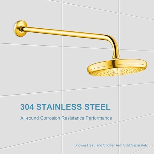 OFFO Shower Arm with Flange, 24 in Bright Gold Wall Mount Replacement Angle Shower Head Arm Wall-Mounted For Fixed Shower Head & Handheld Showerhead
