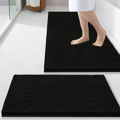 Smiry Chenille Bathroom Rugs Sets 2 Piece (34x21+24x16, Black)
