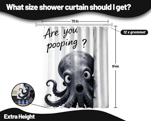 Extra Tall Shower Curtain XL Novelty Octopus, 70 x 84 Inchs