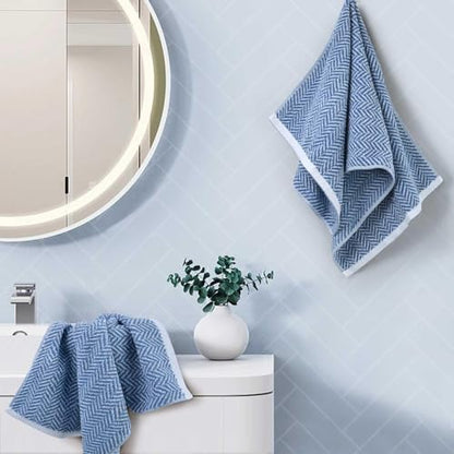 Cleanbear 4-Pack Cotton Hand Towels with Herringbone Stripes, 13 x 28 Inch