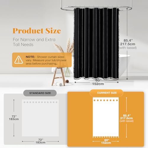 BTTN 60 x 84 Boho Linen Heavy Duty Cloth Shower Curtain Set, Black White