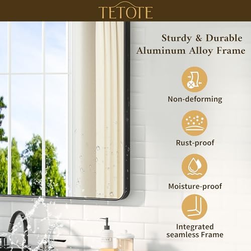 TETOTE Black Mirror 28 x 36 Matte Black Metal Framed Vanity Mirror, Tempered Glass, Wall Mounted for Bathroom, Entryway, Bedroom, Living Room(Horizontal/Vertical)