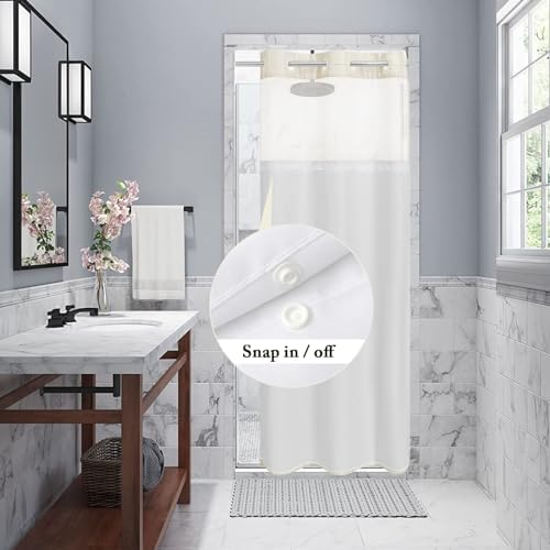 Gibelle No Hook Cloth Ivory Shower Curtain with Liner, 36x74