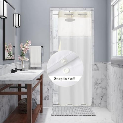 Gibelle No Hook Cloth Ivory Shower Curtain with Liner, 36x74