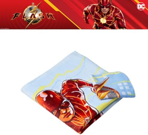 The Flash Kids Bath/Pool/Beach Soft Absorbent Cotton Terry Towel with Washcloth 2 Piece Set, 50 in x 25 in, (Officially Licensed Product) by Franco