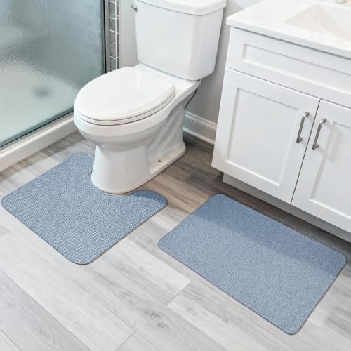 Bosap Bath Mat Set 2 Pieces,Ultra Thin Bathroom Rugs,Rubber Toilet Rugs