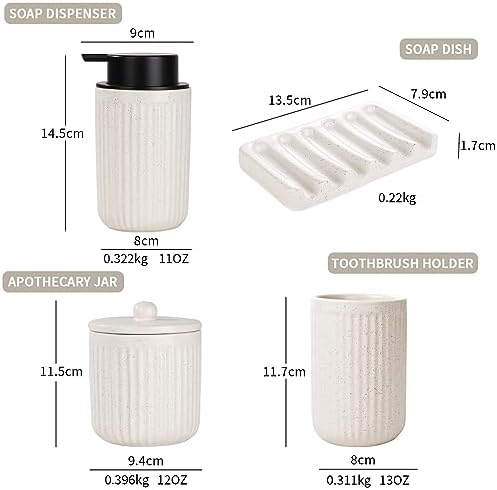 BosilunLife Striped Beige Ceramic Bathroom Accessories Set of 4