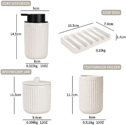 BosilunLife Striped Beige Ceramic Bathroom Accessories Set of 4