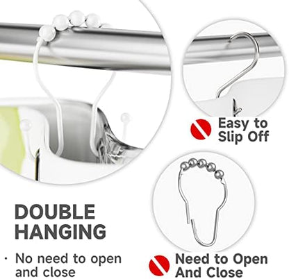 Bathway White Shower Curtain Hooks and Rings - Rust Proof, Smooth Glide, Double Hooks, 12 Pcs