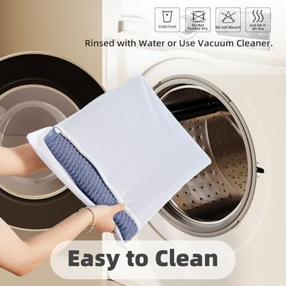TYUU Bathroom Rugs Non Slip Washable, Super Absorbent Thin Bath Mat Small Quick Dry Low Pile Bathroom Rug, Denim Blue 16"x24"