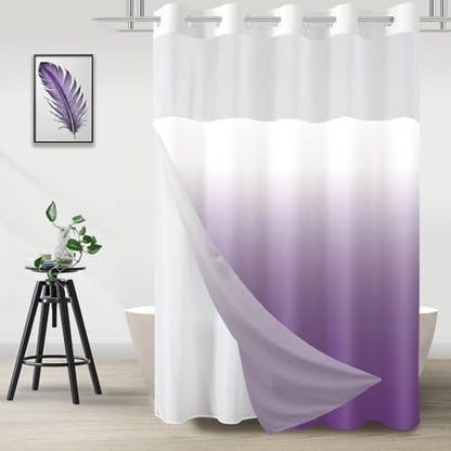 No Hook Shower Curtain and Liner Set for Bathroom, Ombre Purple, 71" x 74"