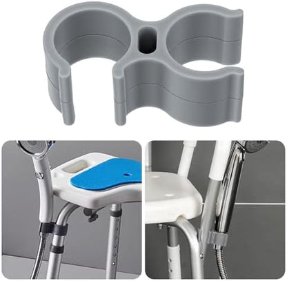 Shower Chair Shower Head Holder Clip, 2PCS Universal Clip on Shower Head Clamp, Replacement Bracket for Handheld Wand, Fits 22mm/0.86in Bath Chair Poles for Elderly, Disabled