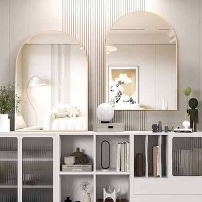 Arched Wall Mirror for Bathroom, 40"x30" Arched Mirror Wall Mounted Mirror with Metal Frame, Gold Vanity Mirror Decor for Mantle, Bedroom, Entryway, Living Room