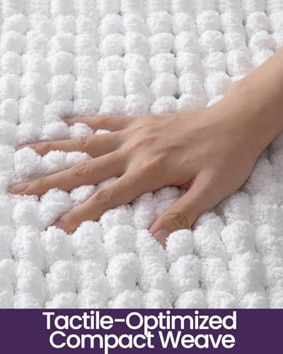 DEXI Bathroom Runner Rugs 60x24, Non Slip Chinelle Bath Mat, White