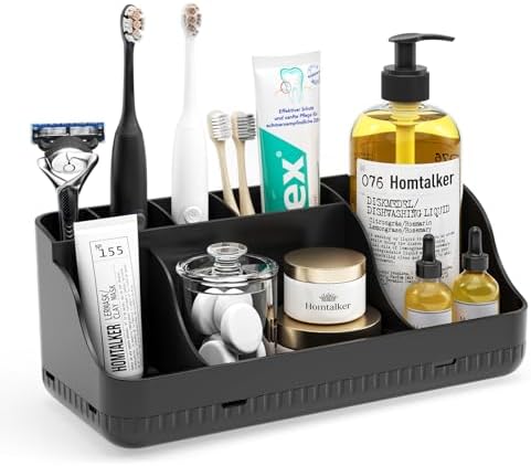 Bathroom Counter Organizer and Storage, 7 Slots Detachable Toothbrush Holders for Bathrooms, Anti-Slip Electric Toothbrush and Toothpaste Holder Countertop Vanity Organizer Accessories for Adults Kids