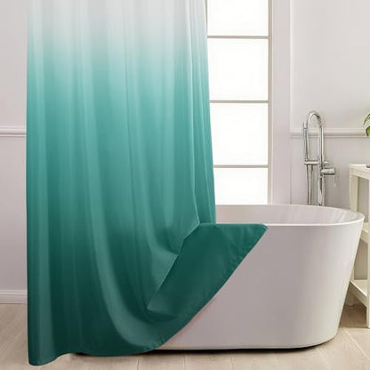 No Hook Shower Curtain and Liner for Bathroom Set, Ombre Teal, 71" x 74"