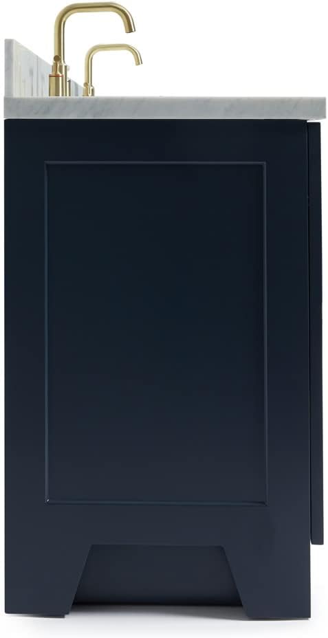 ARIEL Taylor 72-inch Bathroom Vanity with Sink,Solid Wood, 1.5-inch Italian Carrara Marble Countertop, Double Rectangular Porcelain Sink, 4 Soft Closing Doors, 6 Dovetail Drawers, Midnight Blue