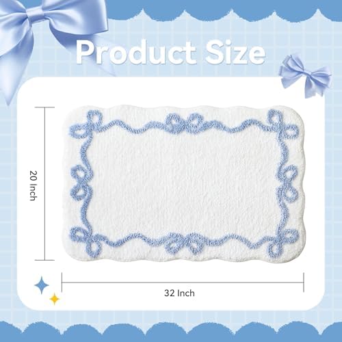TRUEDAYS Blue Bow Bathroom Rugs, Cute Bow Bath Mat, 32 * 20 Inch