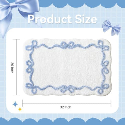 TRUEDAYS Blue Bow Bathroom Rugs, Cute Bow Bath Mat, 32 * 20 Inch