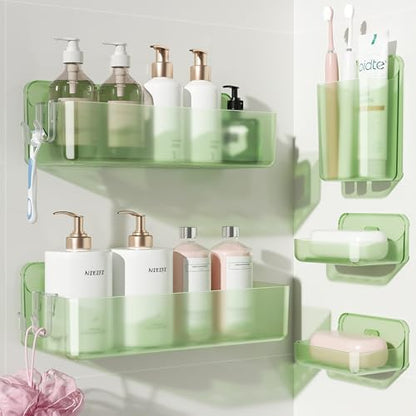 Nieifi Adhesive Shower Shelves, Green, 5 Pieces